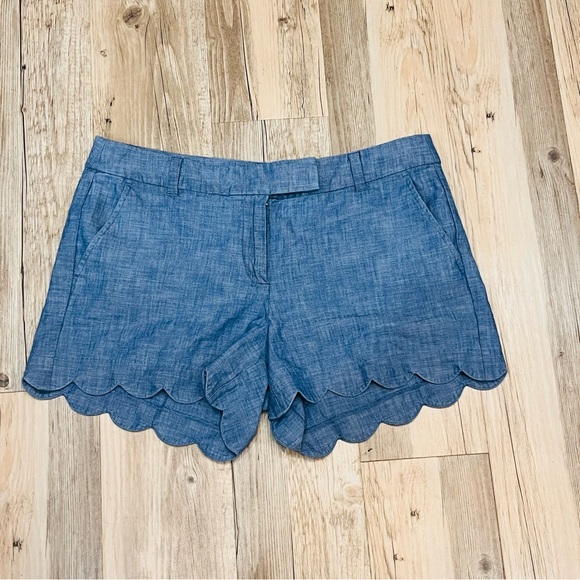 J Crew Blue Chambray Mid Rise Scalloped Hem Shorts size 10 - Picture 2 of 6